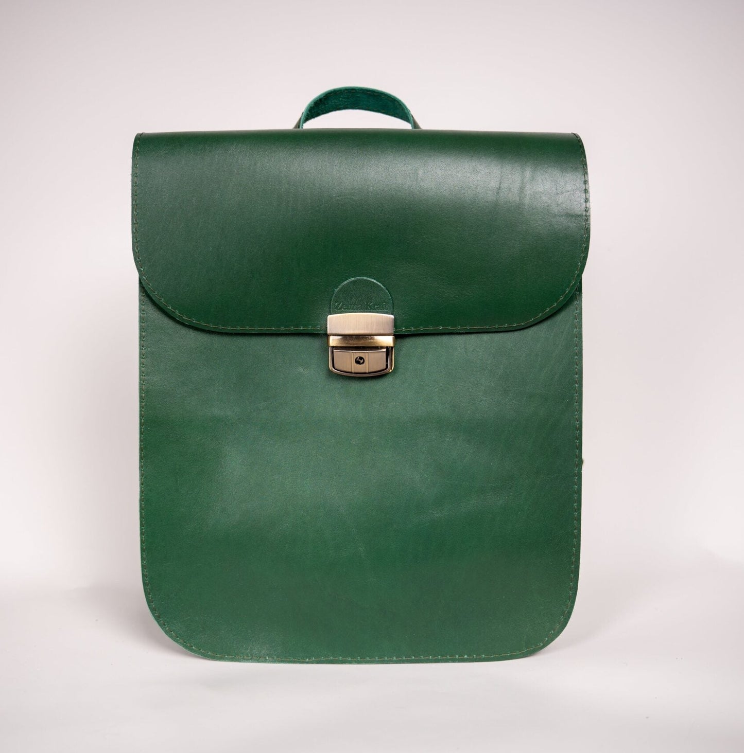 Natural Leather Saddle Backpack - Green