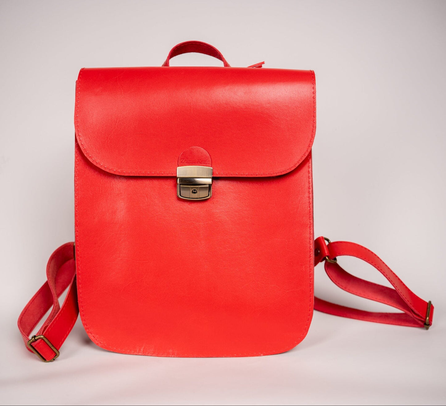 Natural Leather Saddle Backpack - Red