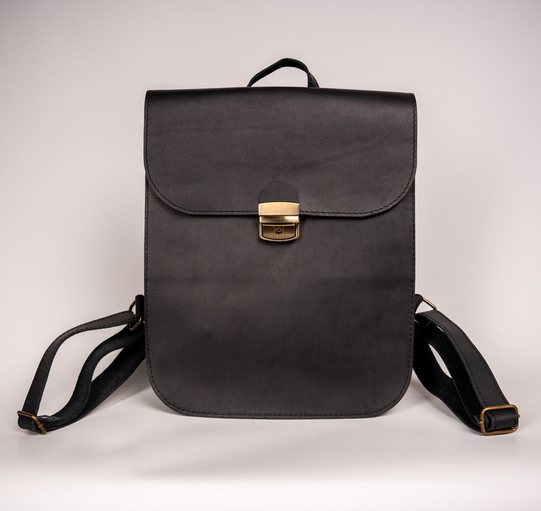 Natural Leather Saddle Backpack - Black