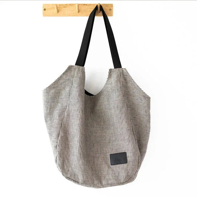 Striped Linen Tote Bag - Aslook.com