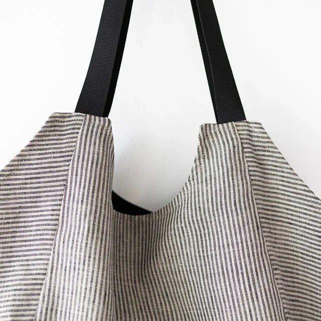 Striped Linen Tote Bag - Aslook.com