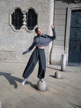 Abby-Hose in Flintgrau – Hochgeschnittener Ballonbein