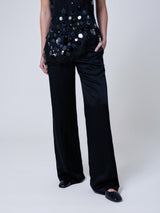 Top Scarlett in onice nero – pizzo e paillettes ricamate a mano