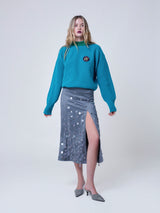 Julia Midirock in Silbergrau – Handbestickte Pailletten