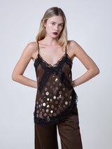 Scarlett Top in Kastanie – Spitze &amp; handbestickte Pailletten