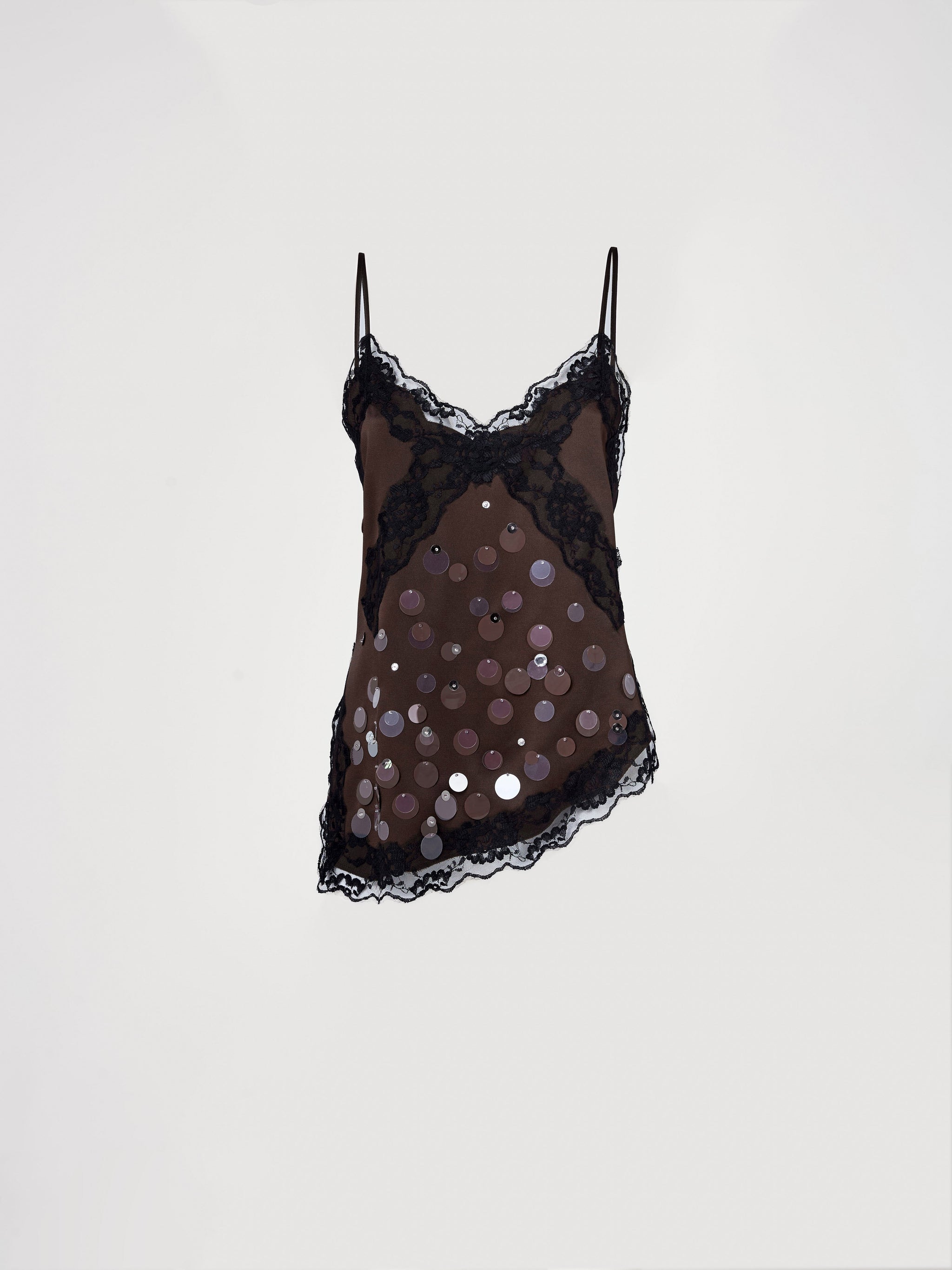 Scarlett Top in Kastanie – Spitze &amp; handbestickte Pailletten