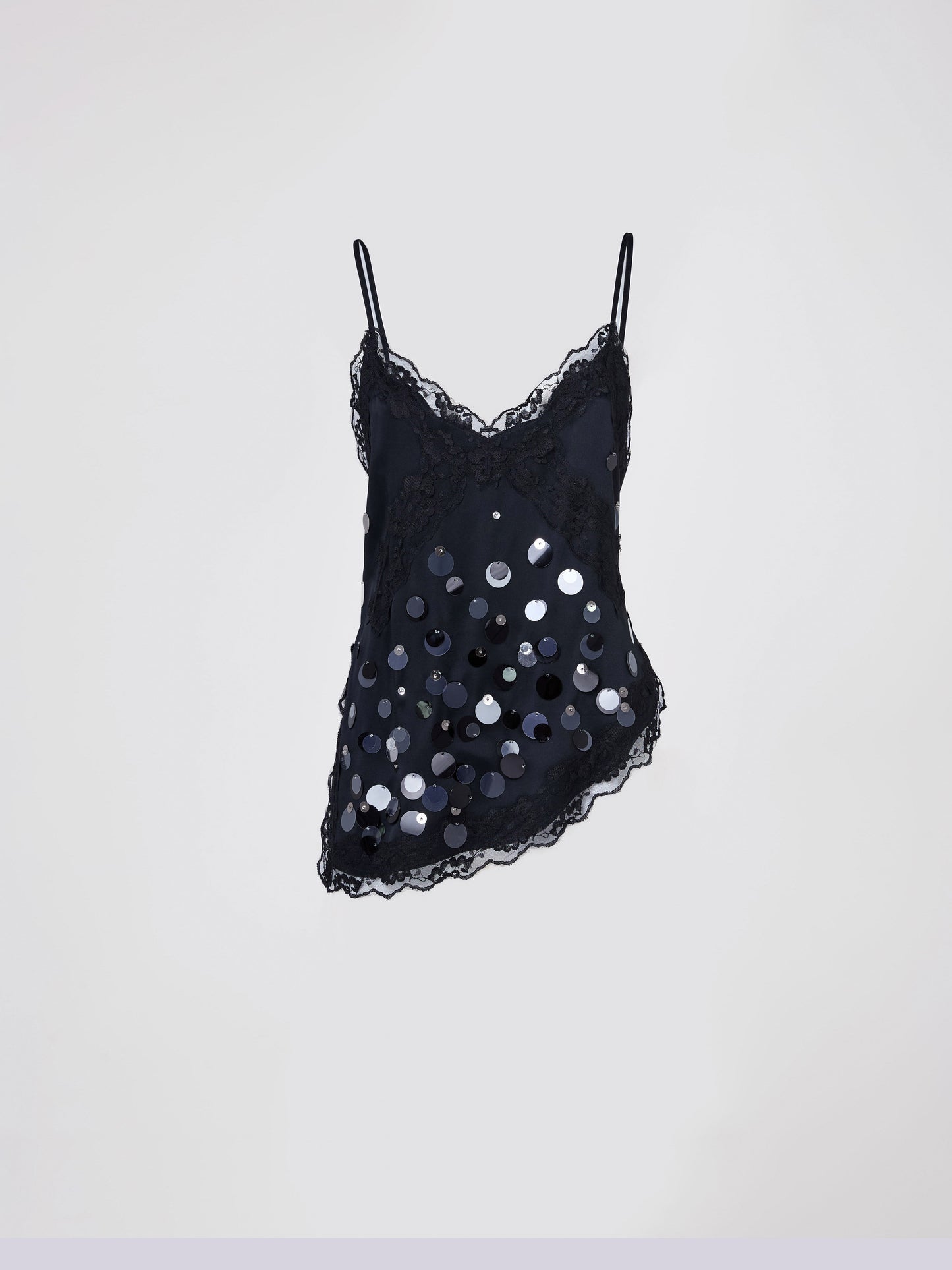 Top Scarlett in onice nero – pizzo e paillettes ricamate a mano