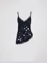 Top Scarlett in onice nero – pizzo e paillettes ricamate a mano