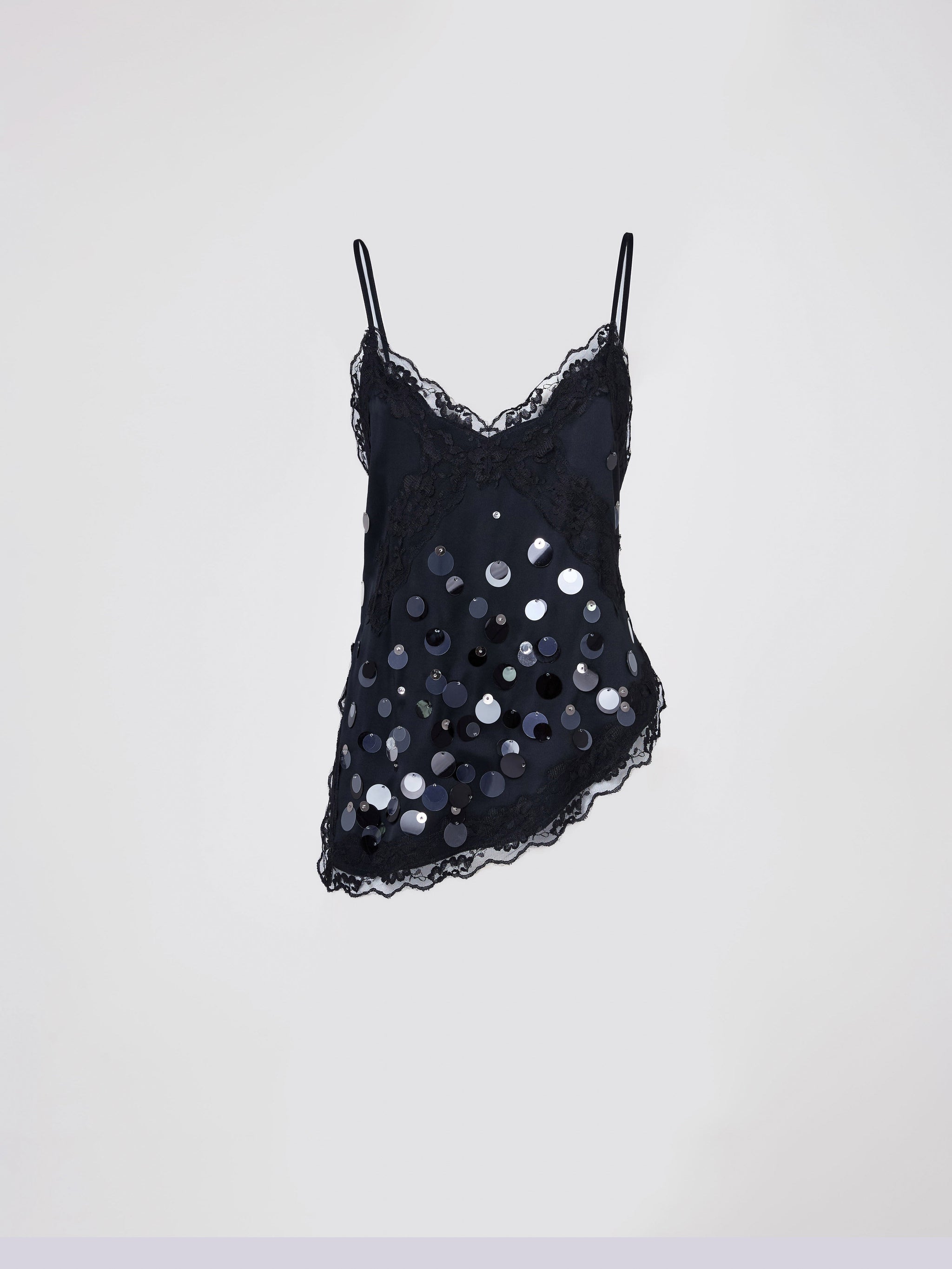 Top Scarlett in onice nero – pizzo e paillettes ricamate a mano