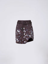 Tabitha Minirock in Kastanienbraun mit handgestickten Pailletten