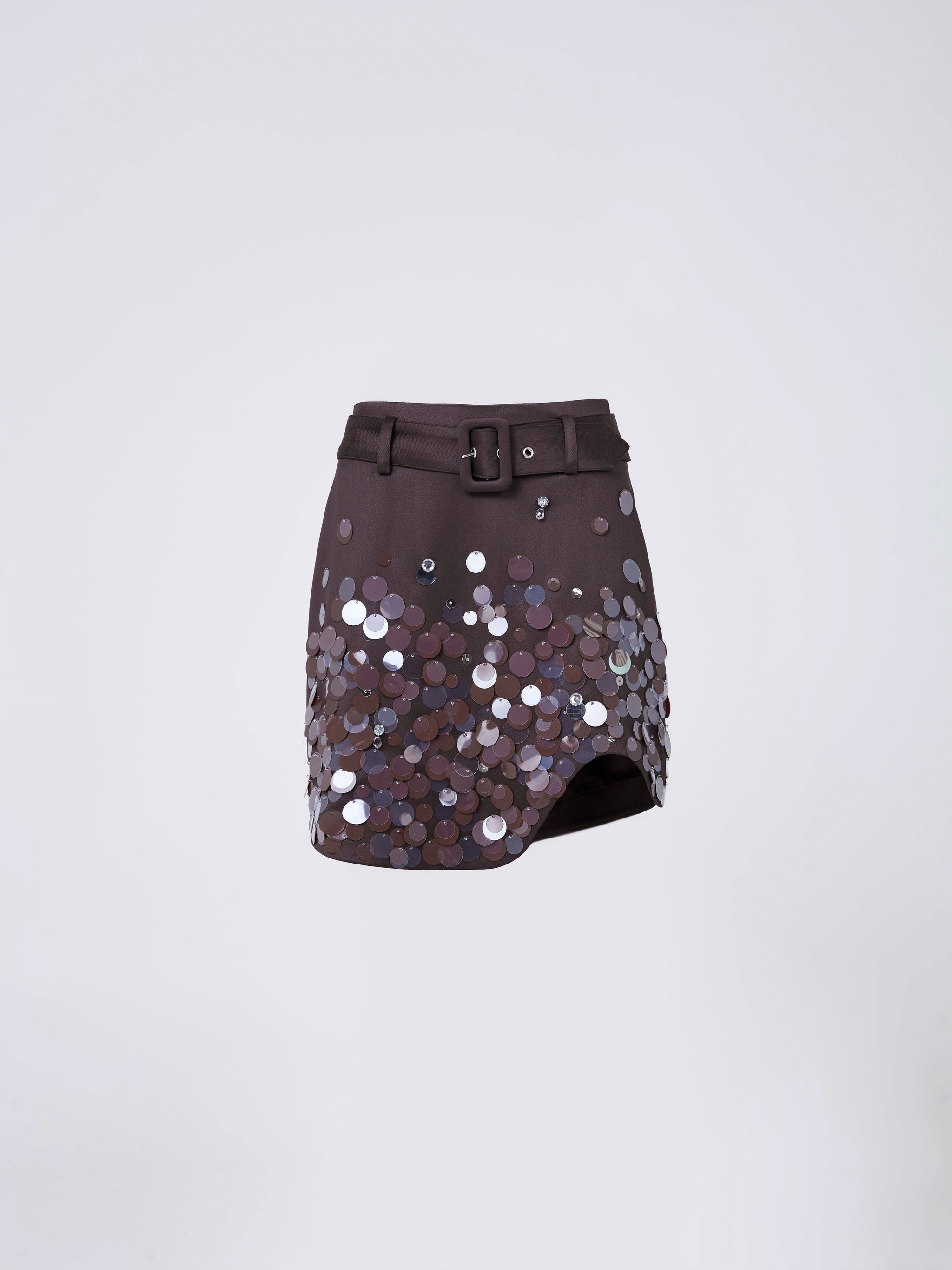 Tabitha Minirock in Kastanienbraun mit handgestickten Pailletten