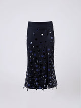 Gonna midi Julia in onice nero – Paillettes ricamate a mano