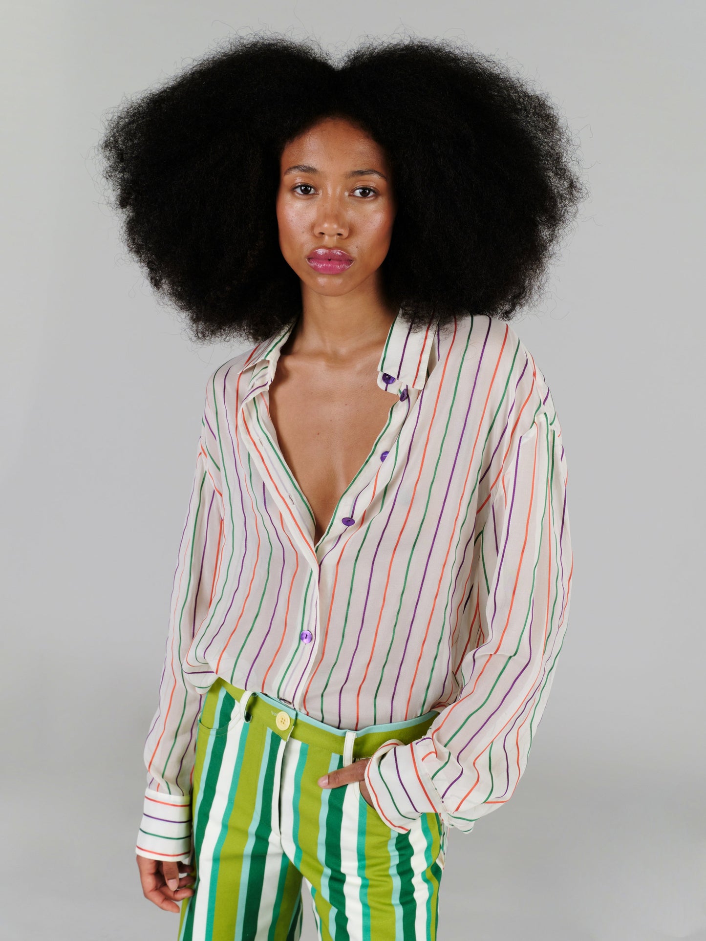 Charlie Oversized-Hemd in Jelly Bean – Gestreifte Seide 