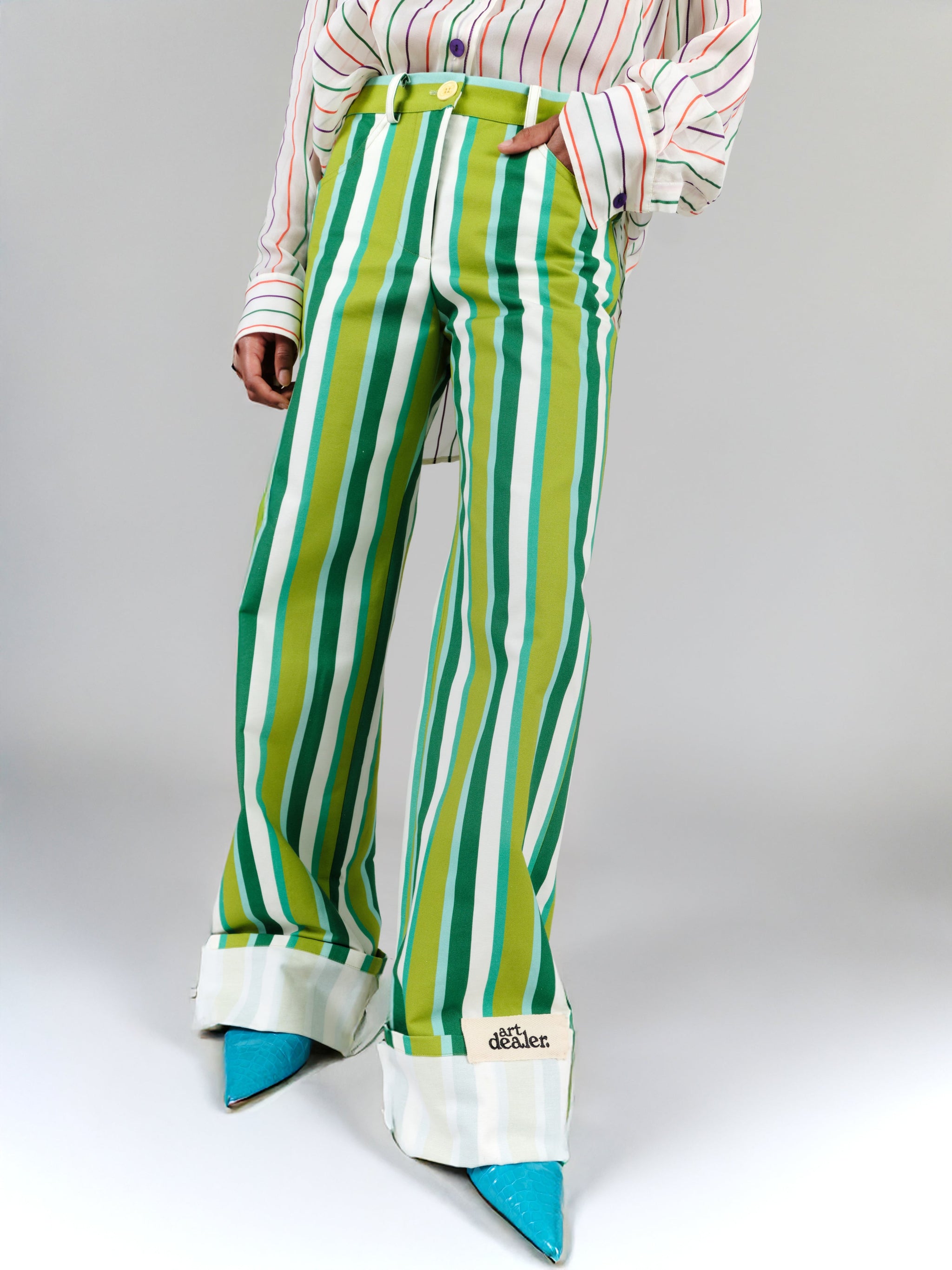 Riley-Streifenhose in Grün – Baumwolle