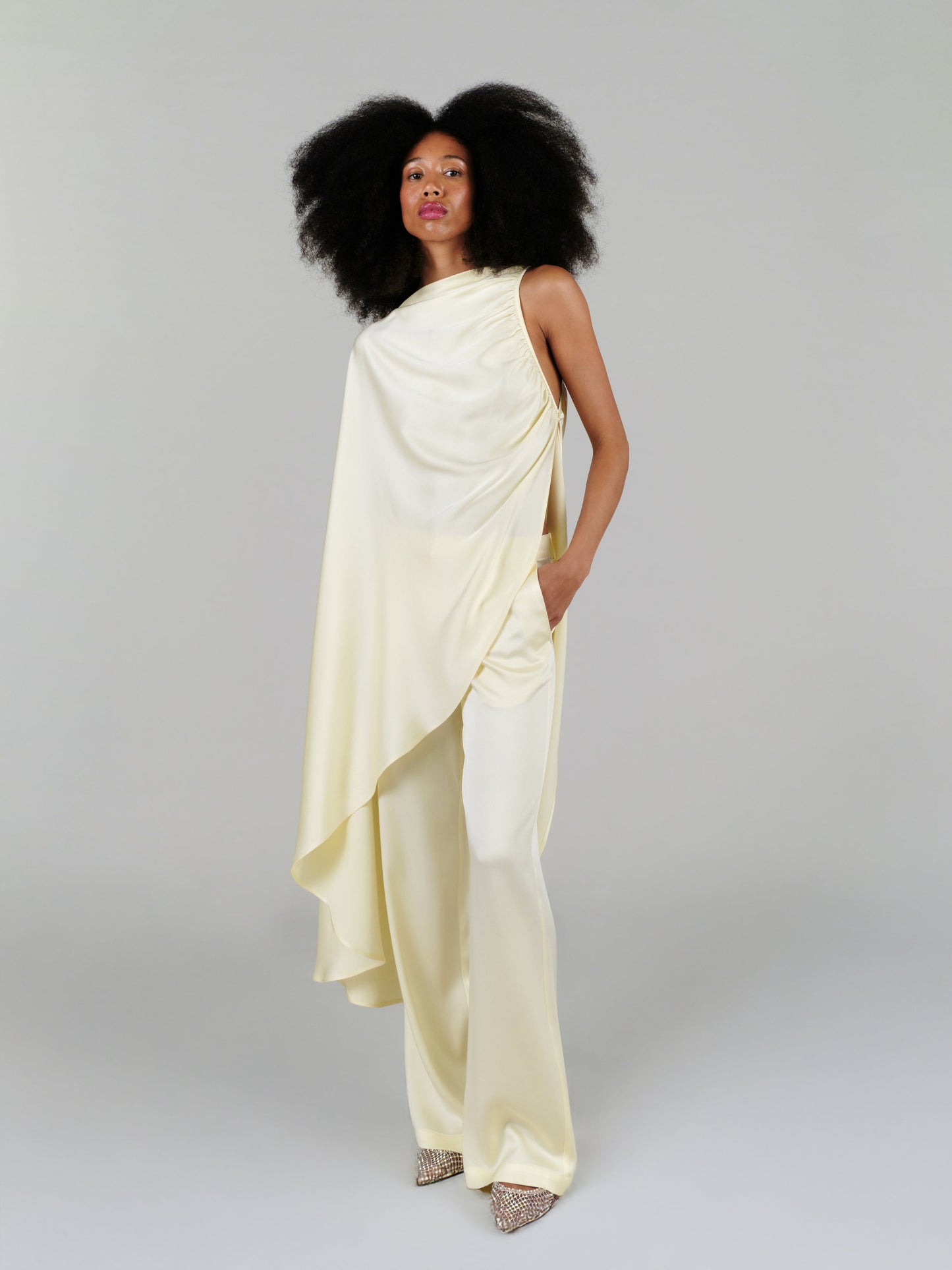 Bradley One-Shoulder Cape Top in Sparkling Champagne – Cady Fabric