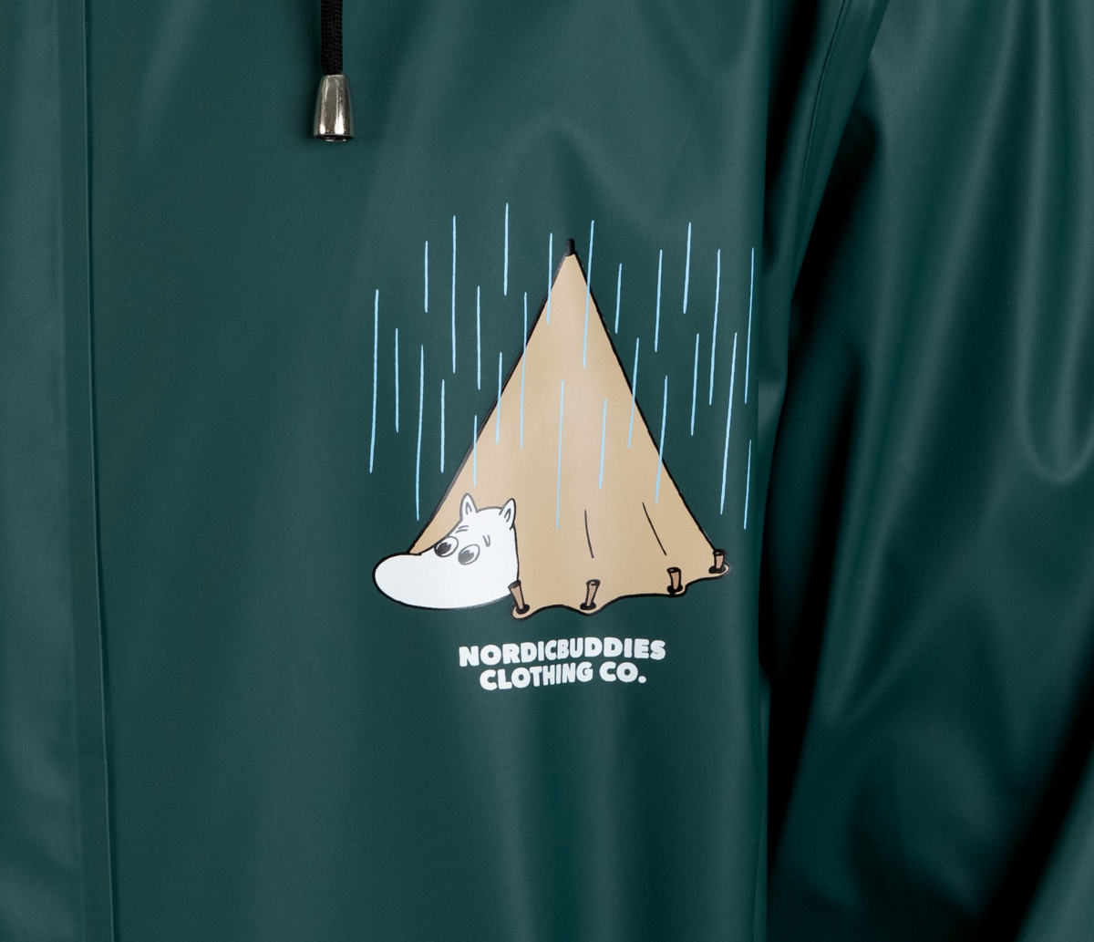 Moomin Adventure Unisex Rain Jacket – Dark Green Waterproof Windbreaker