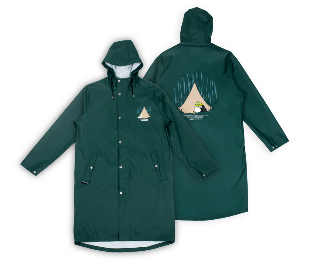 Mumin-Abenteuer Unisex Regenjacke – Dunkelgrüne wasserdichte Windjacke