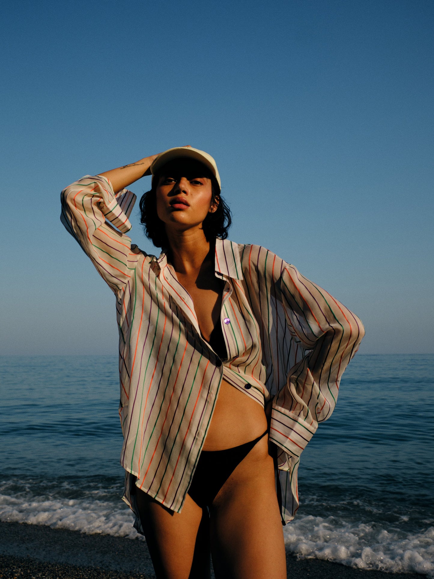 Charlie Oversized-Hemd in Jelly Bean – Gestreifte Seide 