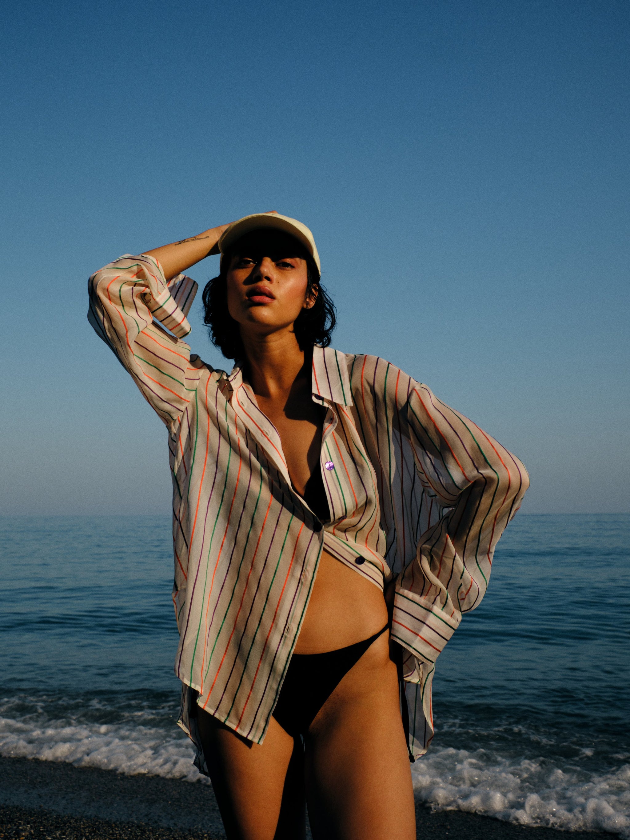 Charlie Oversized-Hemd in Jelly Bean – Gestreifte Seide 