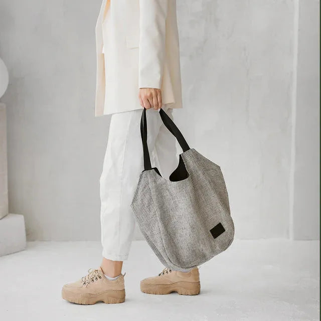 Striped Linen Tote Bag - Aslook.com