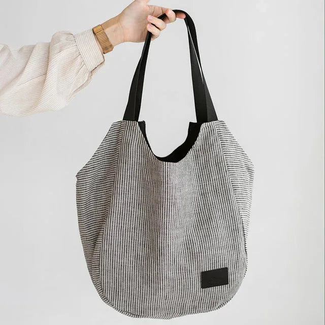 Striped Linen Tote Bag - Aslook.com