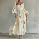 Women Clothing Palace Artistic Retro French Formal Dress Puff Sleeve