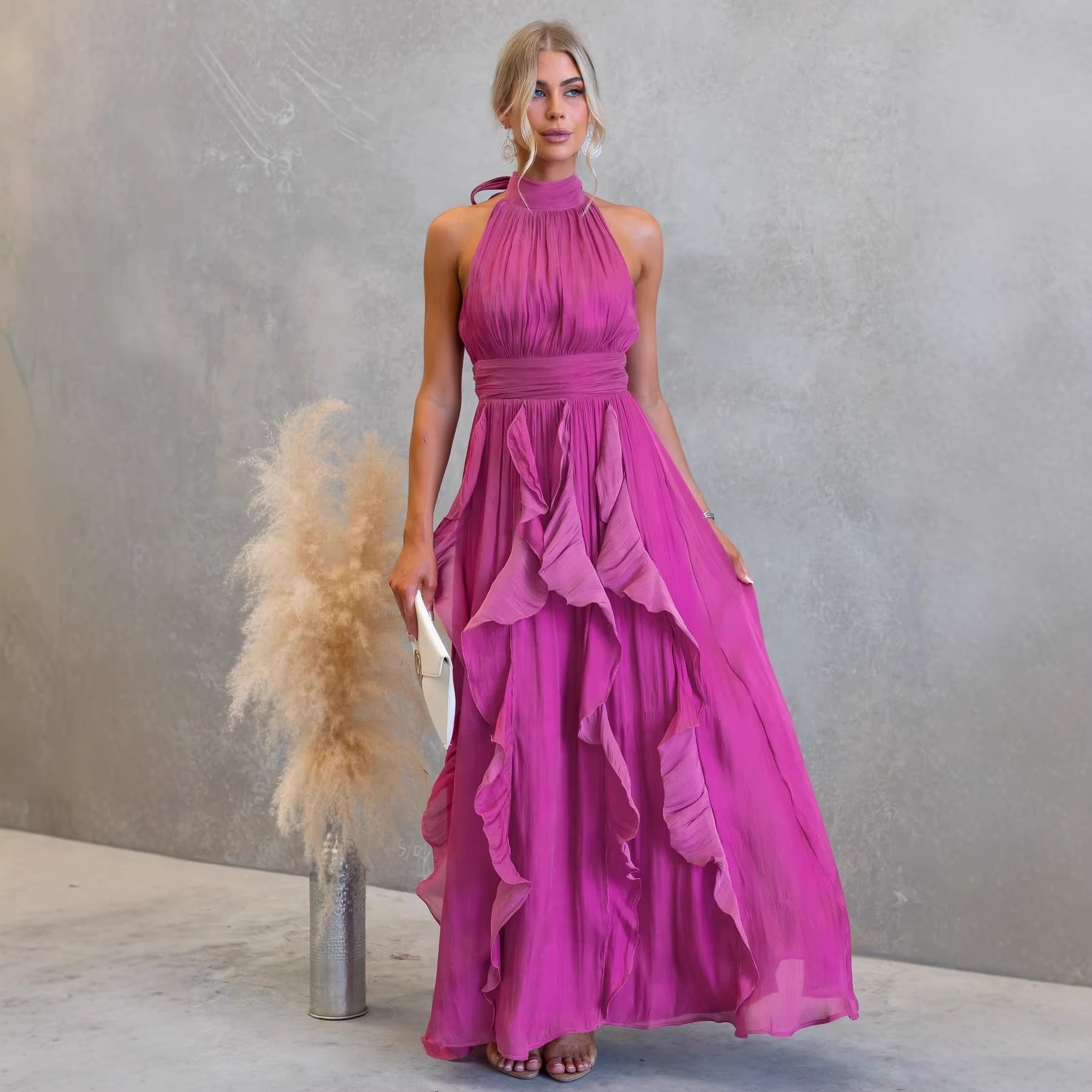 Frühling Sommer Gebundenes Lotusblattkleid Lässiges Urlaubskleid Damen