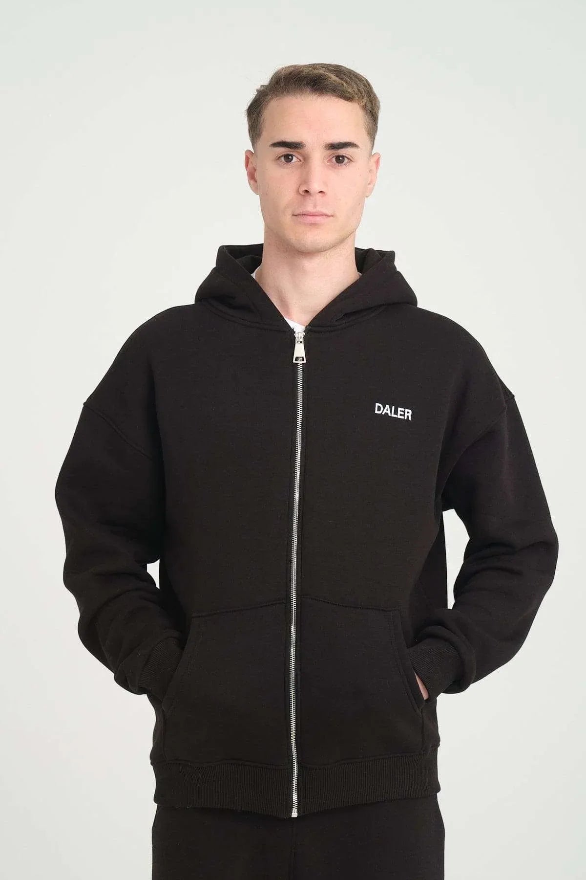Basic Heavyweight Zipper Hoodie - Black - Aslook.com