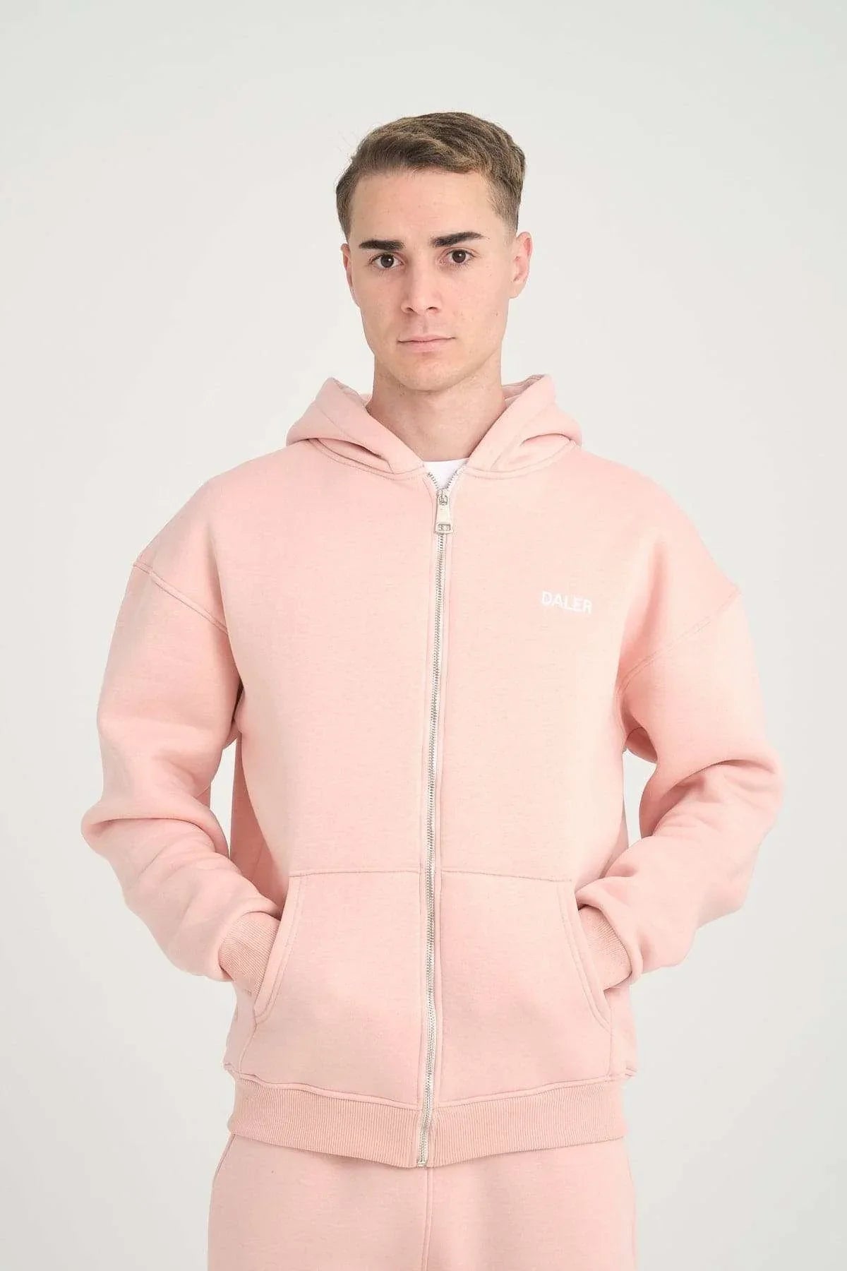Basic Heavyweight Zipper Hoodie - Pink - Aslook.com