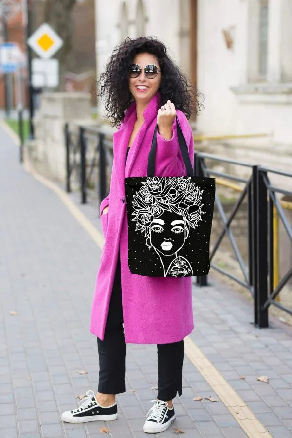 HANDBAG NAOMI WITH FLORAL HAIRCUT - BLACK - Aslook.com