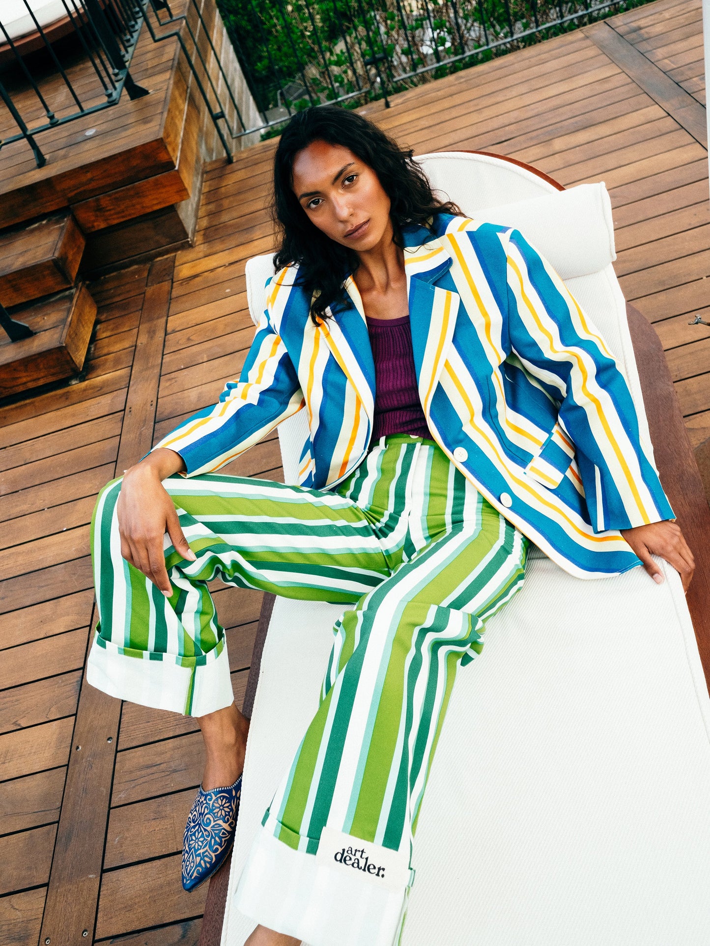 Riley-Streifenhose in Grün – Baumwolle